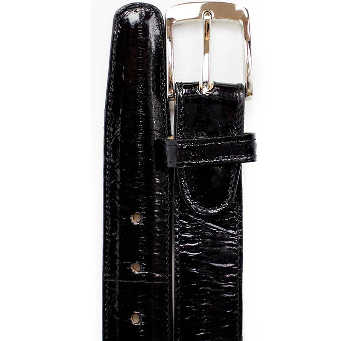 Mens Genuine Eel Skin Dress Belt in Black