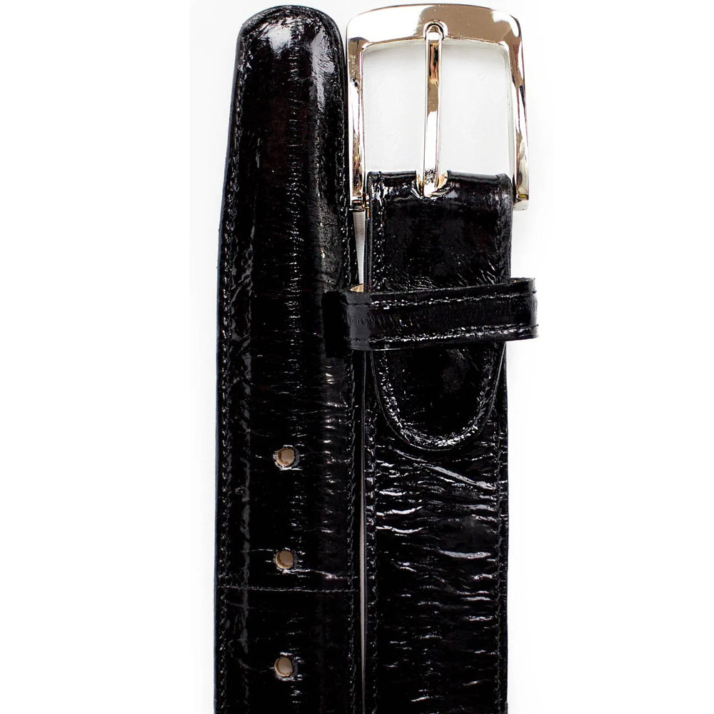Mens Genuine Eel Skin Dress Belt in Black