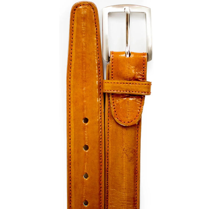 Mens Genuine Eel Skin Dress Belt in Camel