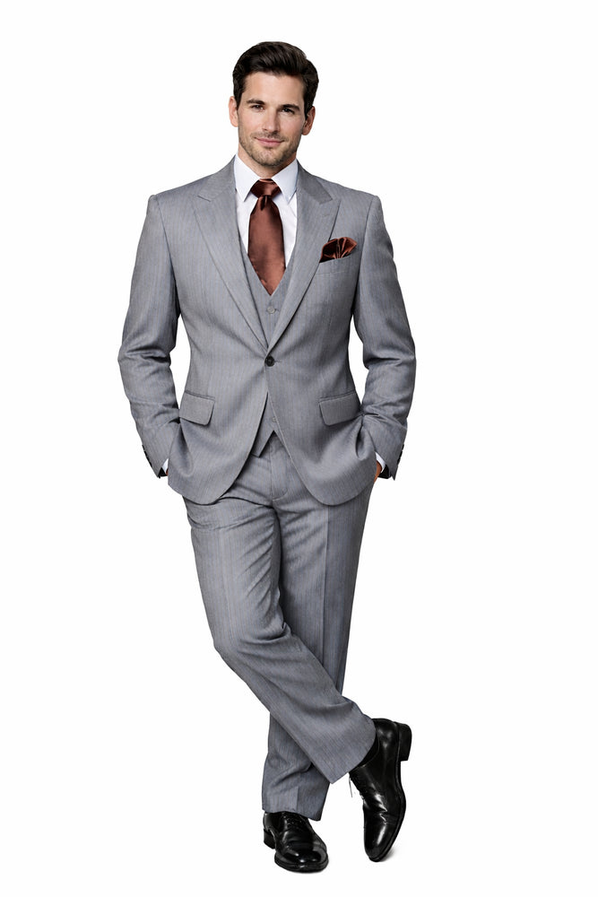 Soft Meridian Grey Pinstripe 3-Piece Classic Luxe Suit by Rossiman