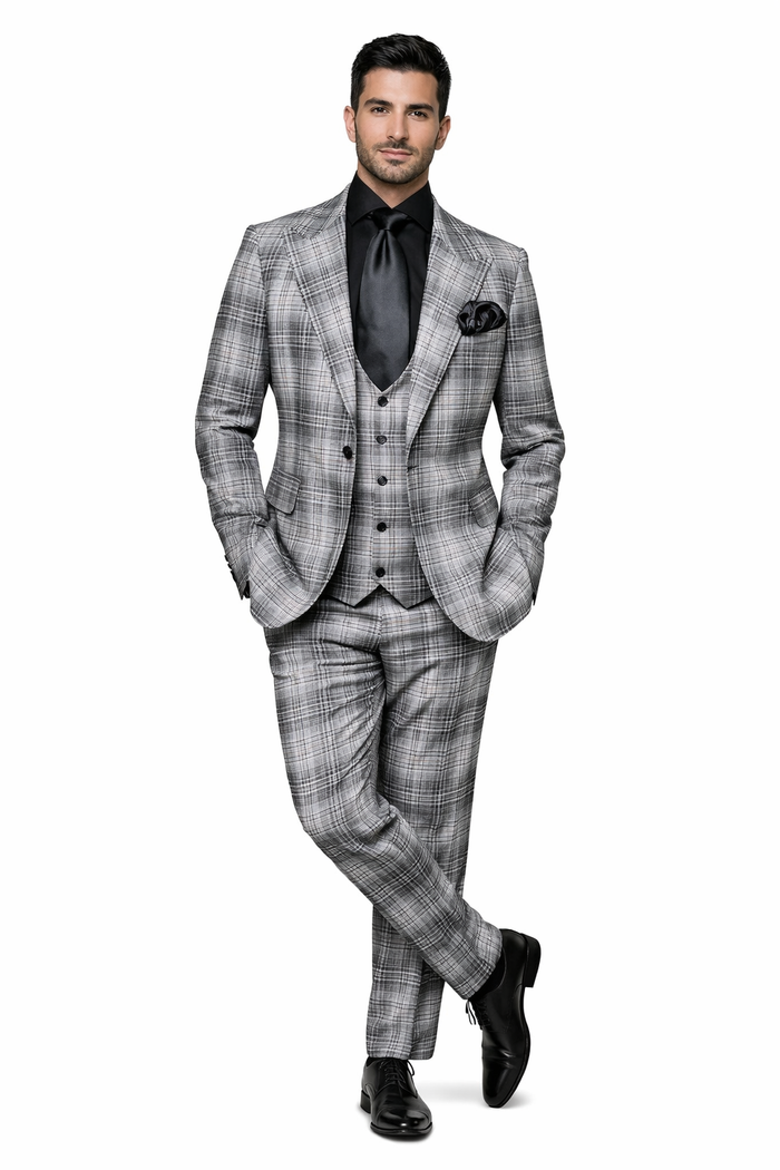 Graphite Crosshatch Plaid 3-Piece Black-Tie Statement Suit