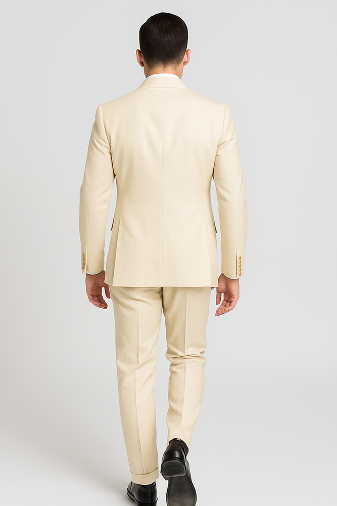 Off White - Ivory - Cream Color White Double Breasted Stylish Peaked Lapel Men Suits