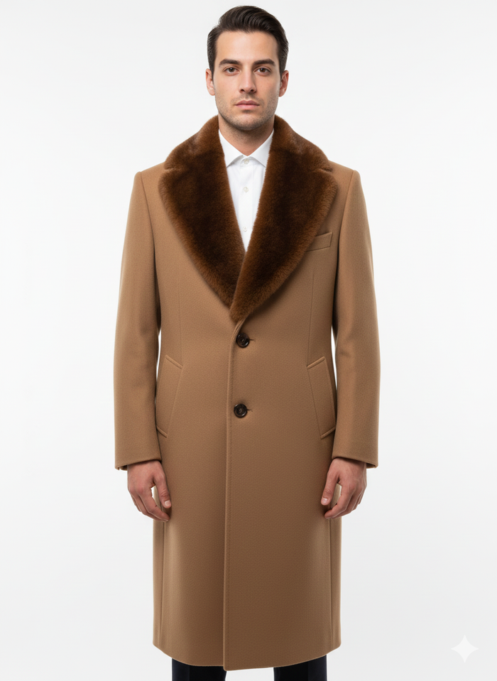 Mens Full Length and Cashmere Overcoat - Winter Topcoats - Dark Brown Coat