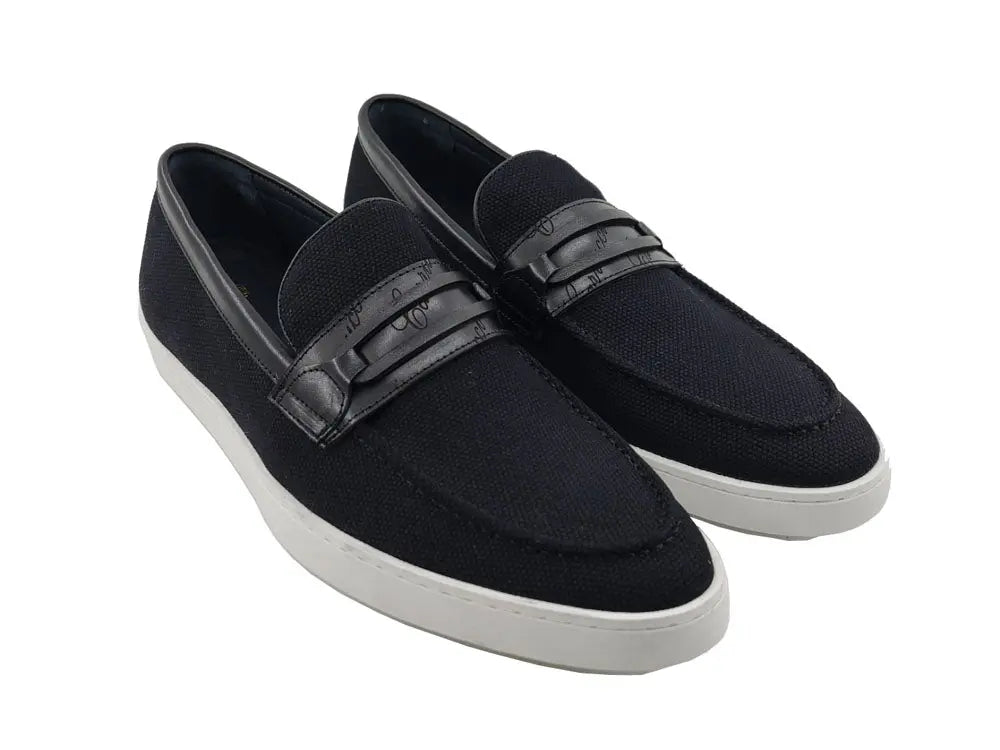 Carrucci Embossed Leather Strap Linen Sneaker