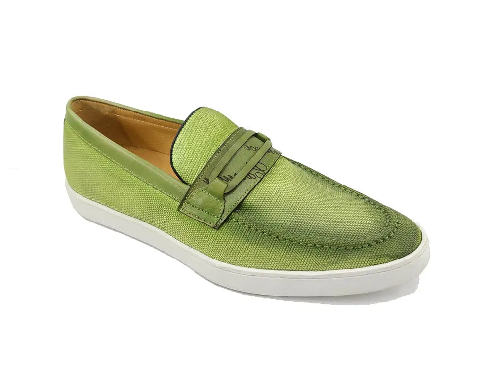 Carrucci Embossed Leather Strap Linen Sneaker