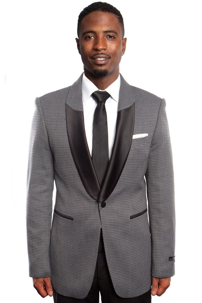 Men's Black Satin Shawl Lapel Blazer by Tazzio Suits