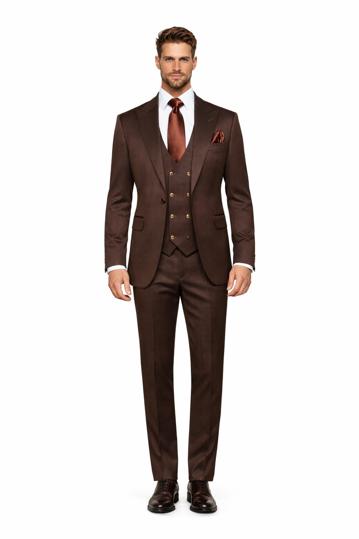Espresso Regent Textured 3-Piece Prestige Suit by Rossiman