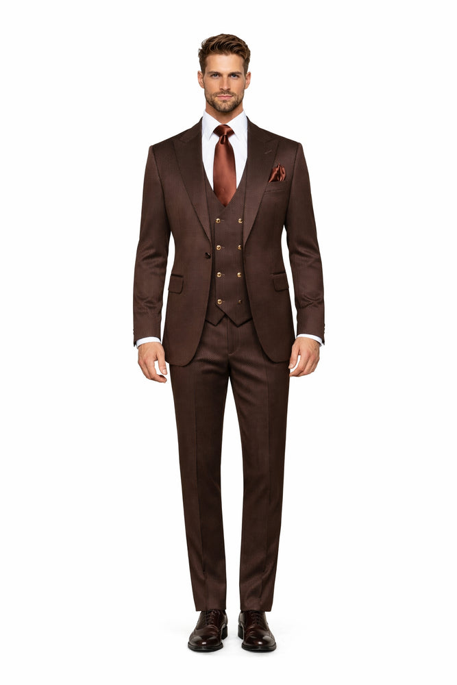 Espresso Regent Textured 3-Piece Prestige Suit by Rossiman