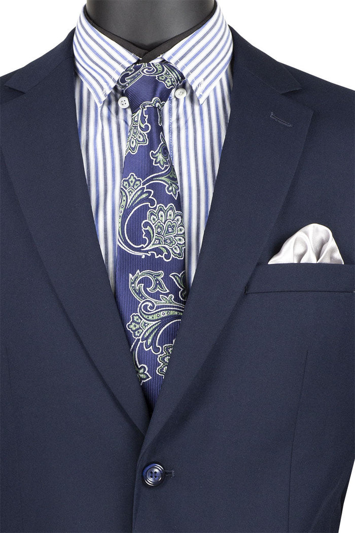 Nola Collection - Navy Regular Fit 2 Piece Suit Flat Front Pants with 2″ Elastic Waistband