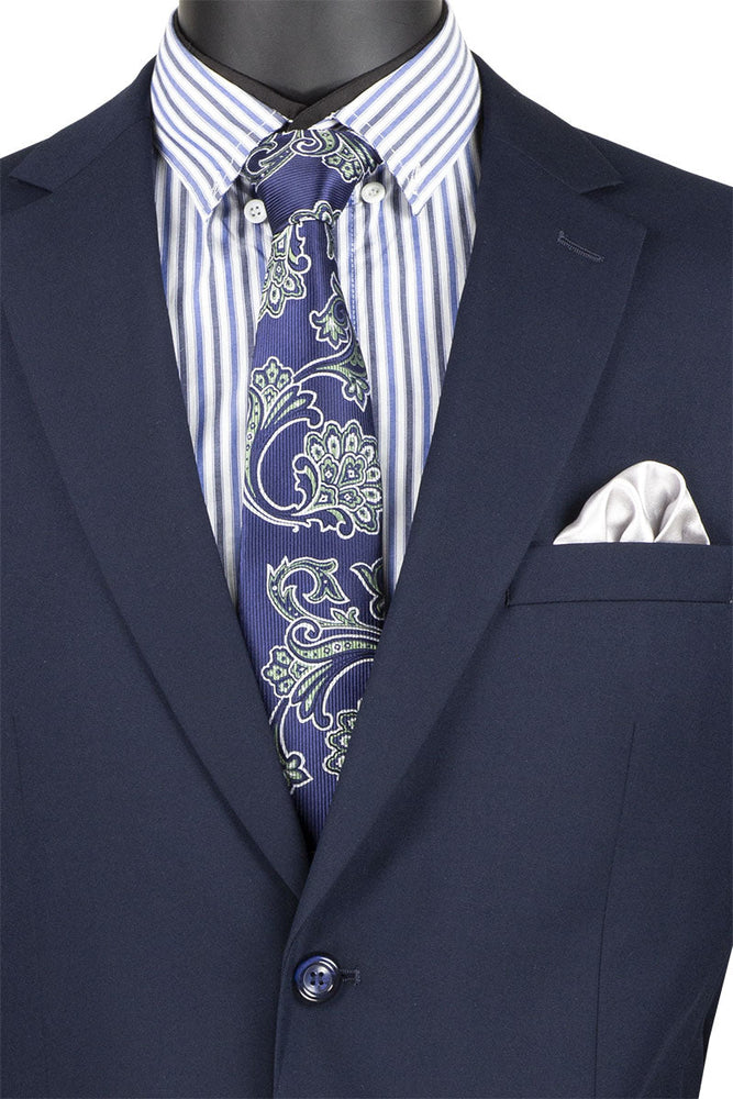 Nola Collection - Navy Regular Fit 2 Piece Suit Flat Front Pants with 2″ Elastic Waistband