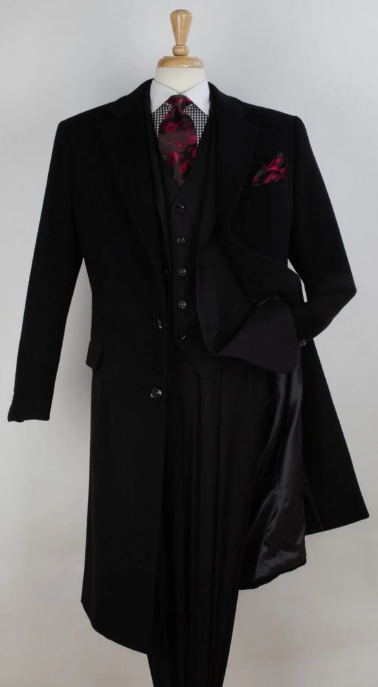 Veno Giovanni Men's 100% Wool Full Length Length Top Coat Hidden Button