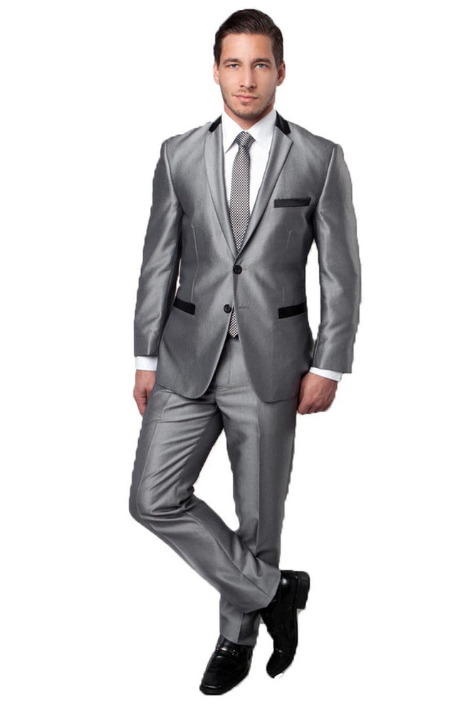 Men's Silver Sharkskin Suit by Tazzio Suits