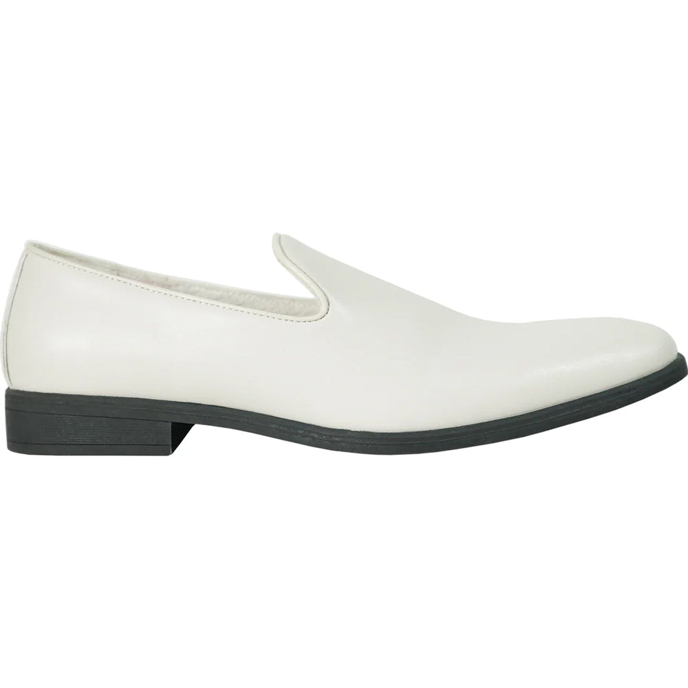 Bravo Mens Classic Plain Toe Slip on Loafer Dress Shoe in Ivory