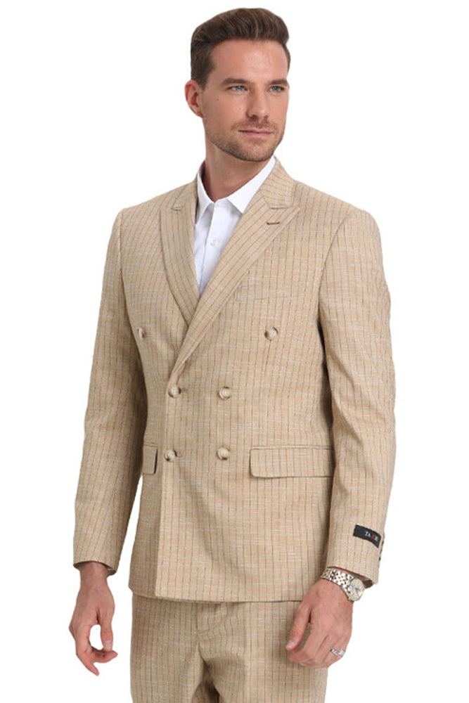 Men's Khaki Pinstripe Summer Suit by Tazzio Suits