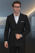 Men's Double Breasted Suits Black Plaid Window Pane Wool Fabric