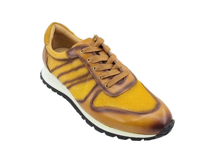 Carrucci Fashion Sneaker Calfskin with Canvas inlaid