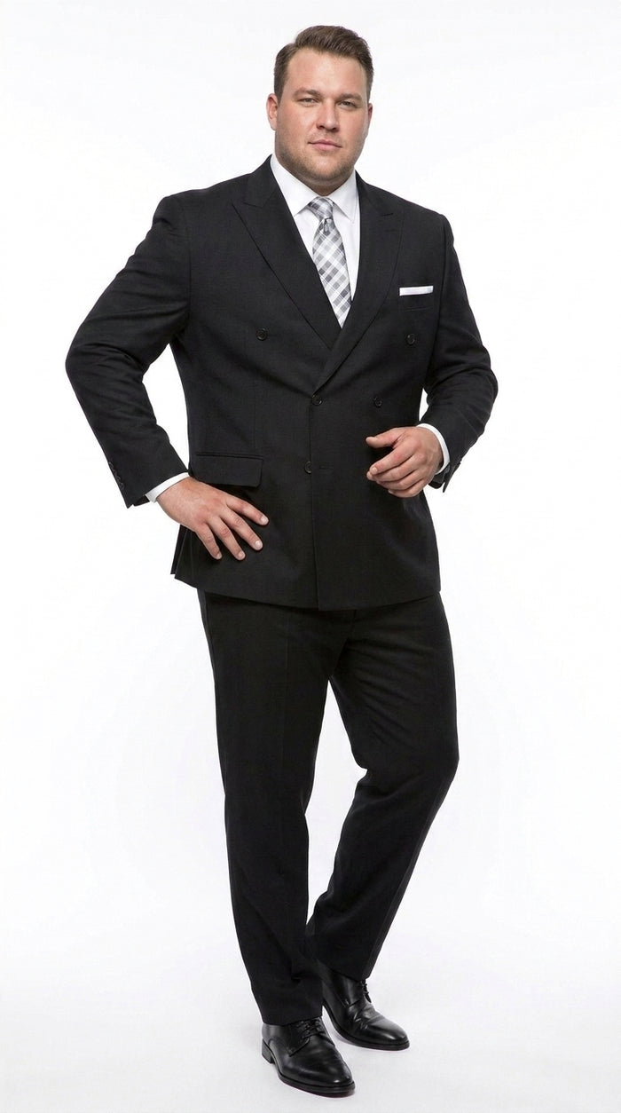 Statement Confidence Men’s Black Double Breasted Wool Suit, Italian Design Formal Wedding Business Suit