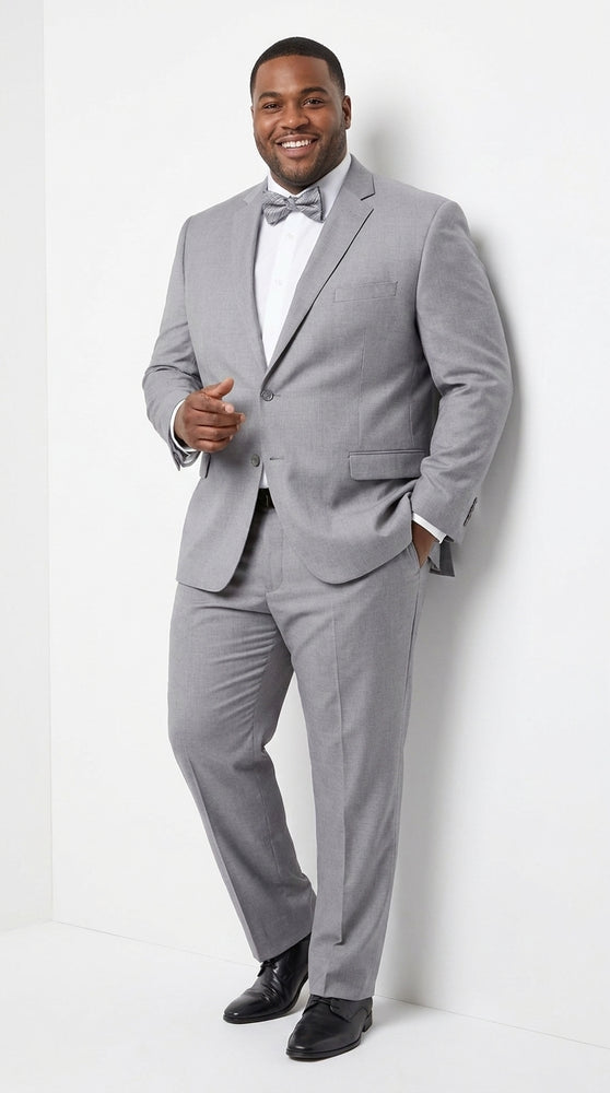 Men’s Silver Grey 2 Button Suit, Solid Light Grey Formal Wedding Business Dress Suit