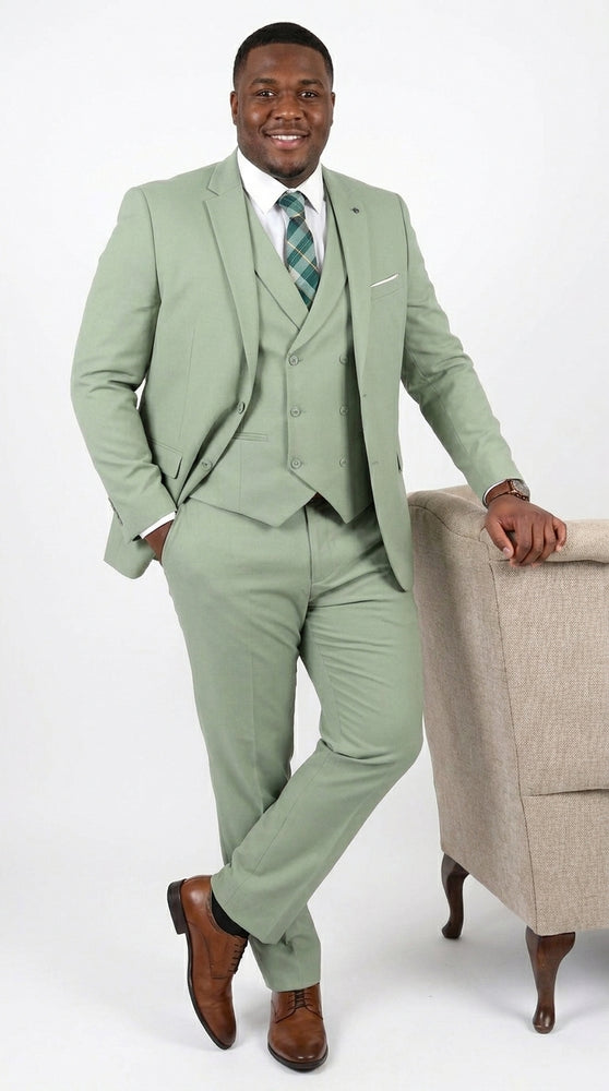 Men’s Sage Green 3 Piece Suit with Jacket, Vest and Pants, Light Green Summer Wedding Suit