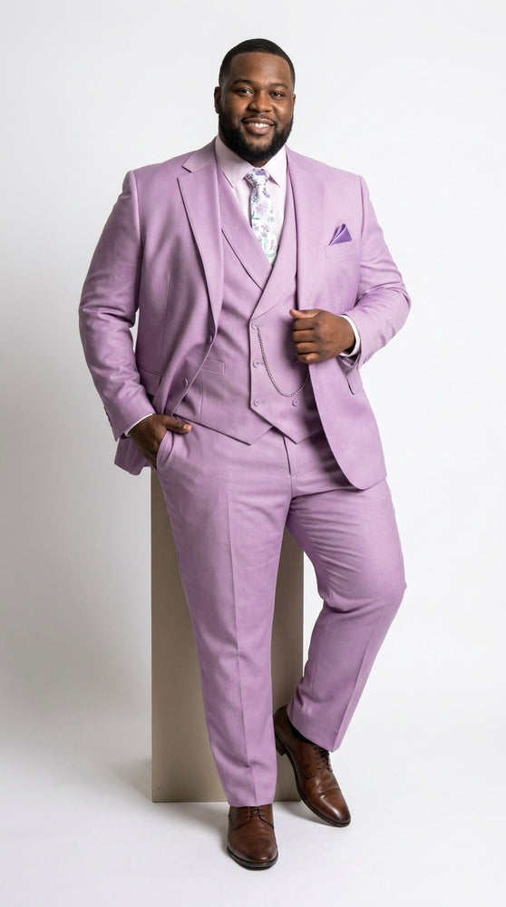 Men’s Lavender Modern Fit 3 Piece Suit, Lapel Vest Wedding Prom Formal Suit with Adjustable Pants