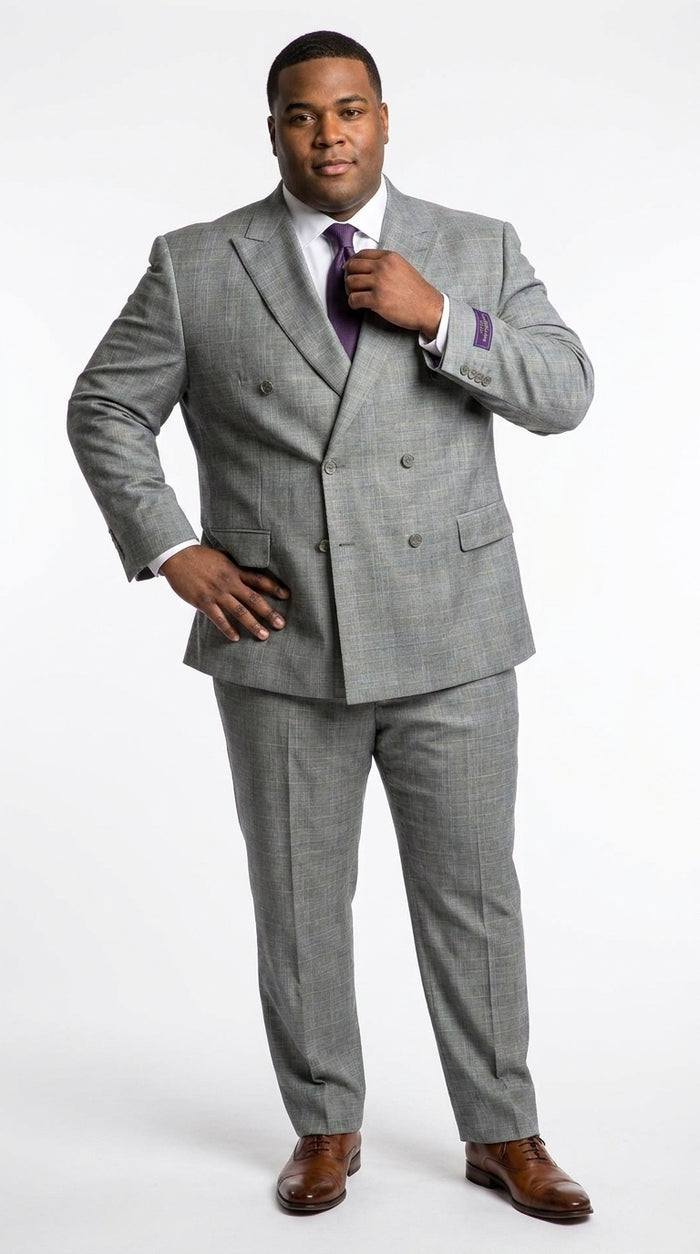Men’s Grey Glen Plaid Double Breasted Suit, Executive Regular Fit Formal Business Wedding Suit Set