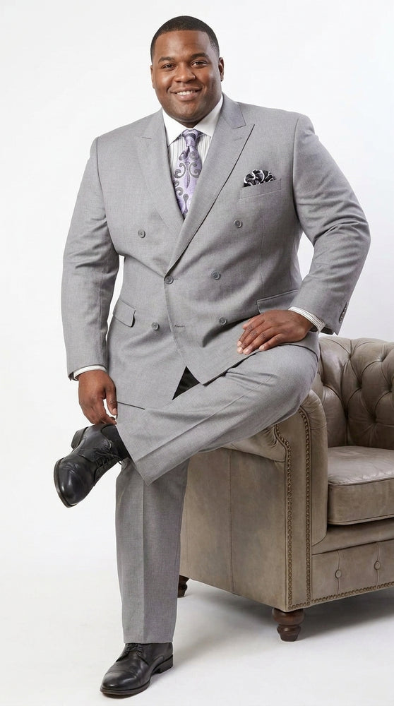 Apollo King Men’s Grey Double Breasted 2 Piece Suit, Pleated Pants Formal Wedding Business Suit Set
