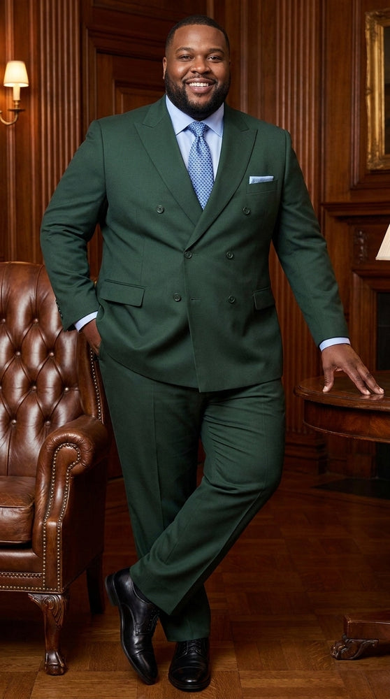Ramses Collection Men’s Hunter Green Double Breasted 2 Piece Suit, Regular Fit Suit with Elastic Waist Pants
