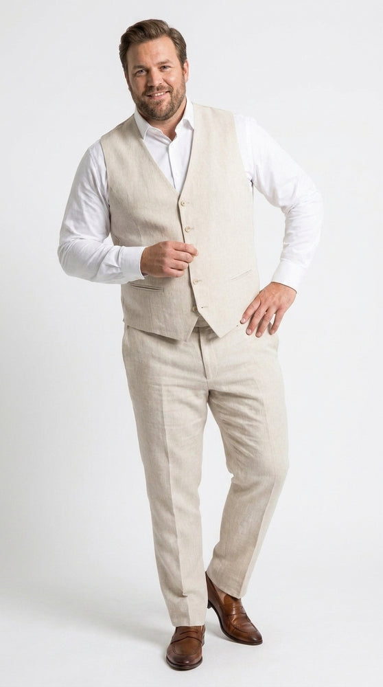 Men’s Ivory Linen Vest and Pants Set – 2-Piece Wedding, Beach and Summer Formal Outfit