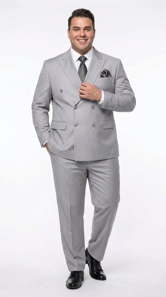 Rossi Man Men’s Silver Double-Breasted Suit – Modern Fit Wedding, Prom and Formal 2-Piece Suit