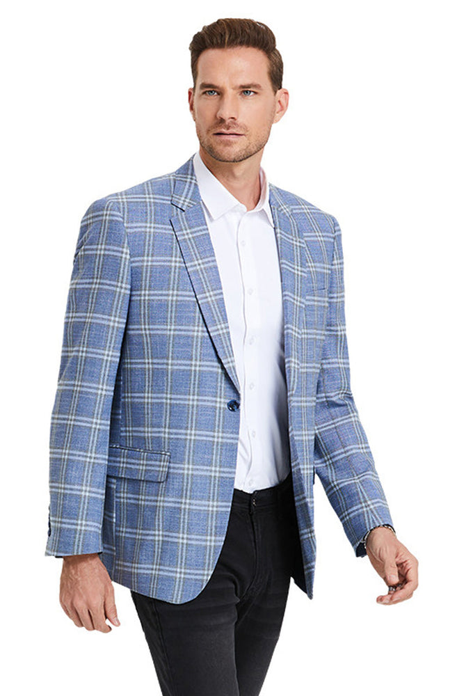 Men's Blue Double Windowpane Sport Coat