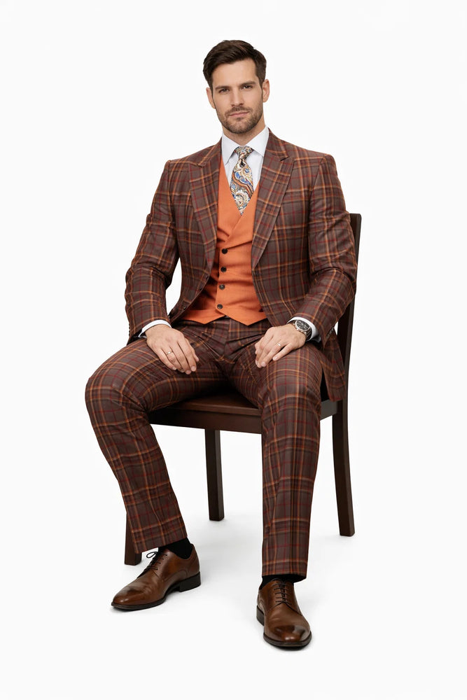 Statement Men’s 100% Wool 3-Piece Suit – Vibrant Color Contrast Modern Fit