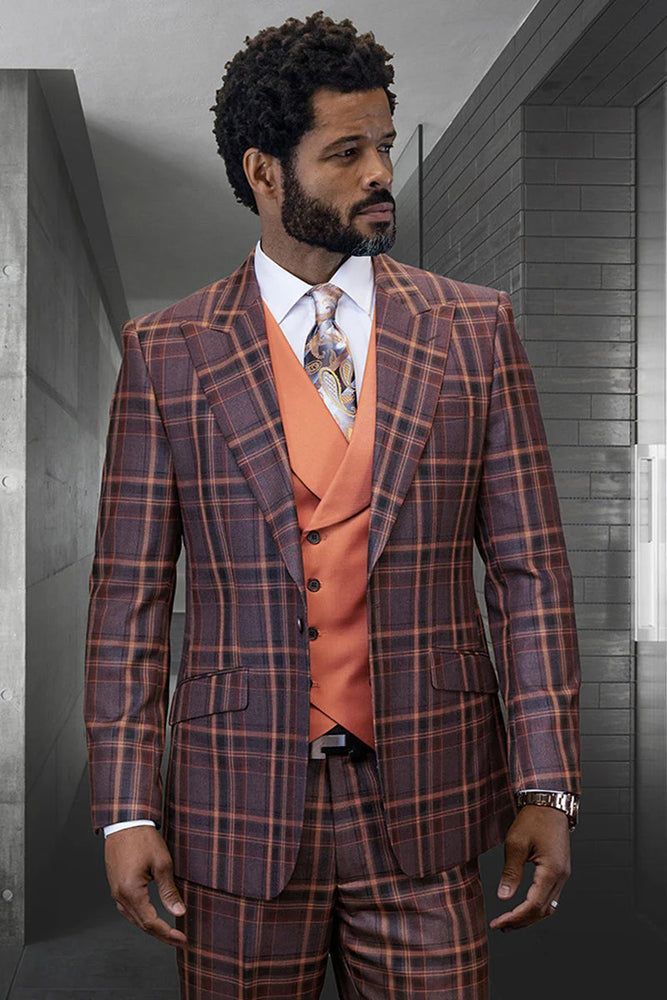 Statement Men’s 100% Wool 3-Piece Suit – Vibrant Color Contrast Modern Fit
