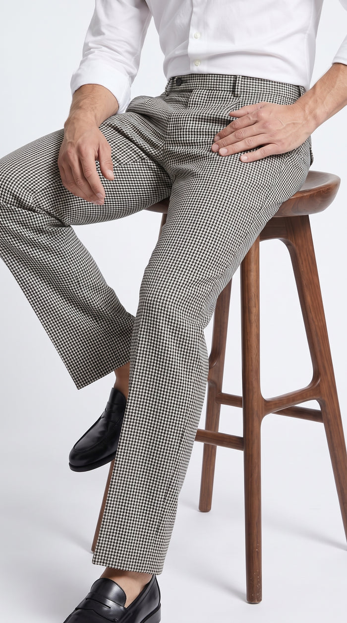 Men’s Black and White Houndstooth Wide Leg Pants with Matching Double Breasted Vest, 100% Wool Checker Dress Set