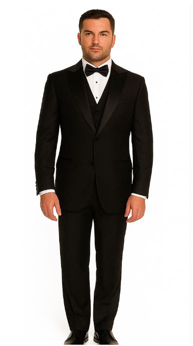 Authentic Statement Brand Men's Peak Lapel 1 Button Solid Black Tuxedo Suit - High End Suits - High Quality Suits