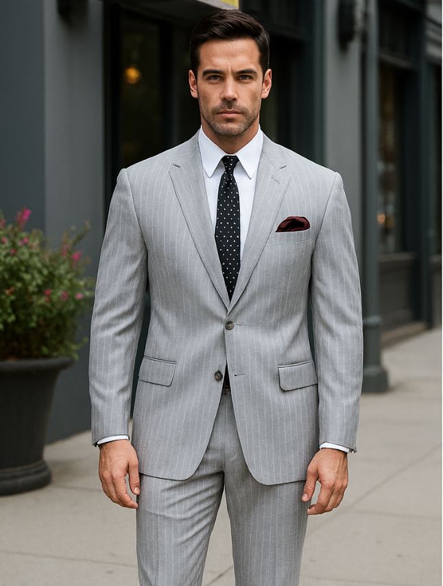 MEN'S 2PC SEERSUCKER MODERN FIT SUIT IN BLACK PINSTRIPE