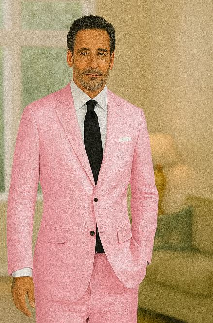 Pink Big and Tall Linen Suit