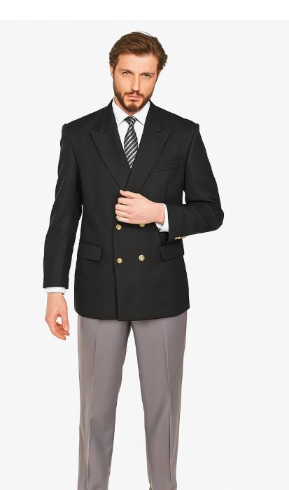 Slim Fit 4 buttons Style Men's Double Breasted Suits Jacket Fabric Blazer Sport Coat in Black or Navy Blue