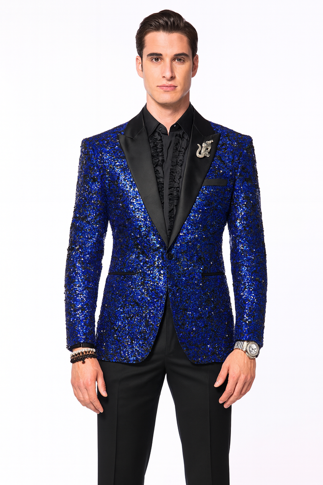 Glitter Sparkly Royal ~ Black Men's Sequin Paisley Dinner Jacket Tuxedo