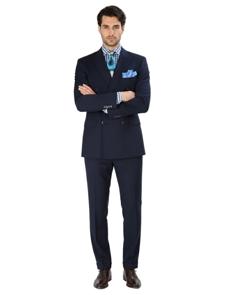 Double Breasted Suits - Vested Suits Wool Fabric - Apolo King Brand - Navy Suit