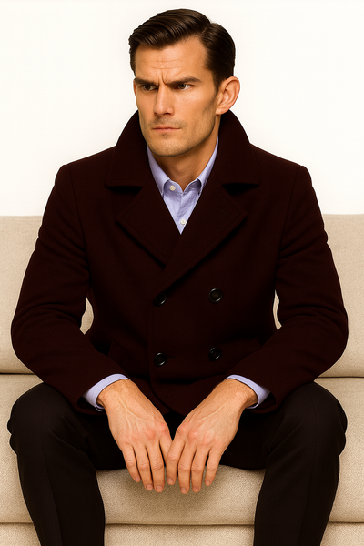 Men's Dark Brown Wool Fabric Big and Tall Men's Peacoat