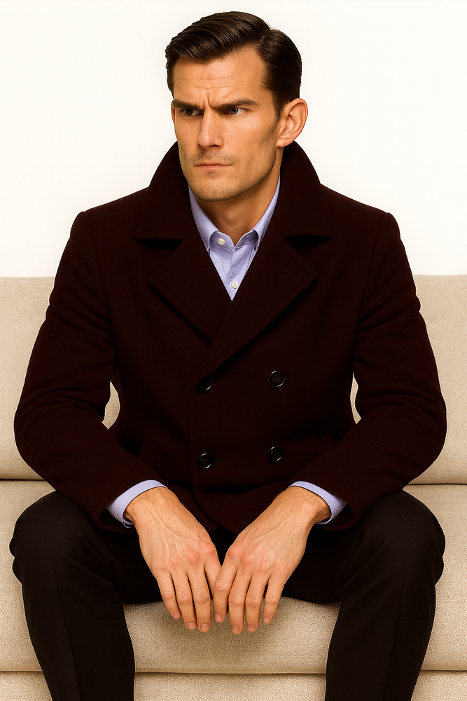 Men's Dark Brown Wool Fabric Big and Tall Men's Peacoat