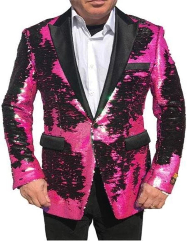 Christmas Blazer - New Year Holiday Tuxedo Dinner Jacket - Sequin Peak Lapel Fabric Shiny Perfect For Party