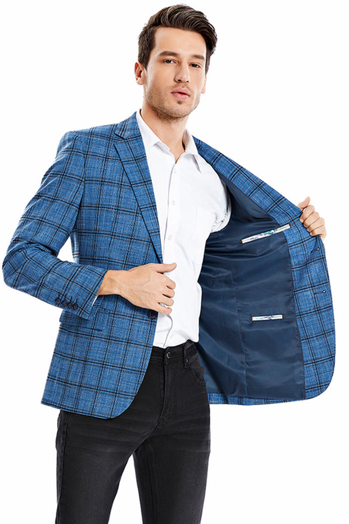 Men's Slim Fit Glen Plaid Sport Coat in Teal