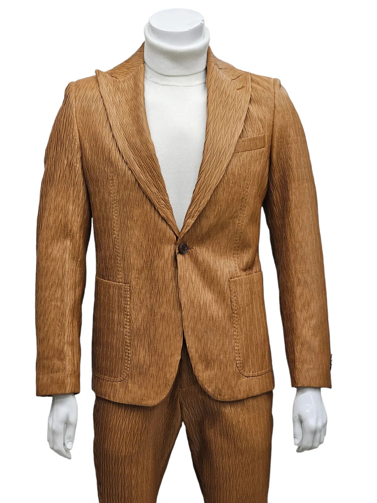 Mens 1 Button Pak Lapel Vegan Leather Suit Tan