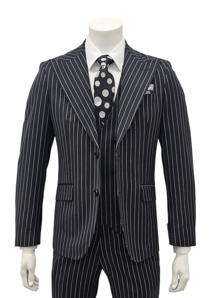 Black Pinstripe Slim Fit 3-Piece Suit — front view