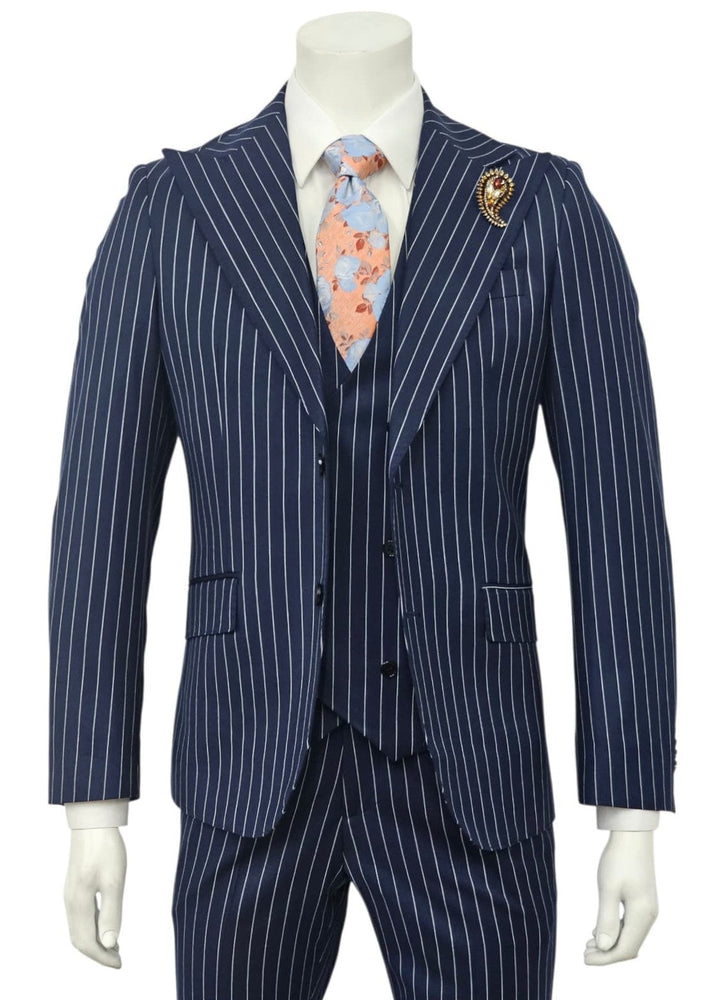 Navy Pinstripe Slim Fit 3-Piece Suit — front view