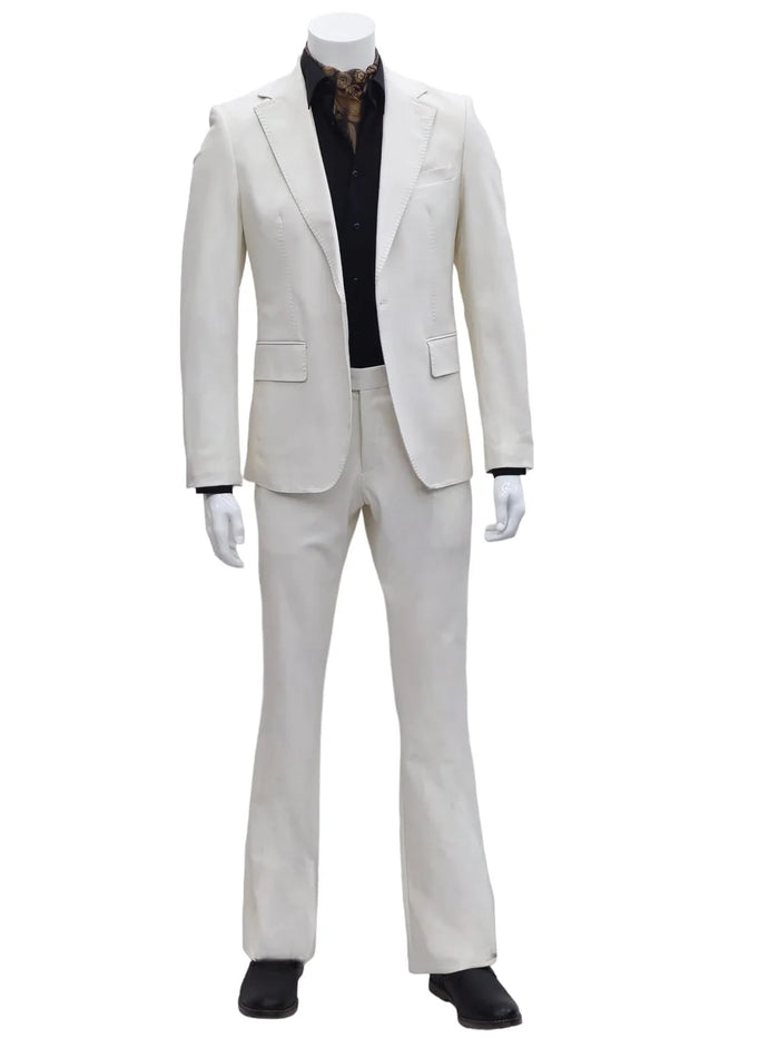 Mens 1 Button Slim Fit Leather Suit Off White Cream