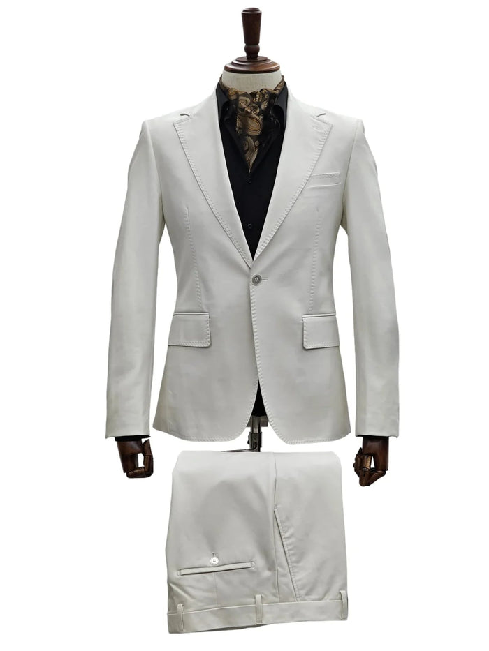 Mens 1 Button Slim Fit Leather Suit Off White Cream