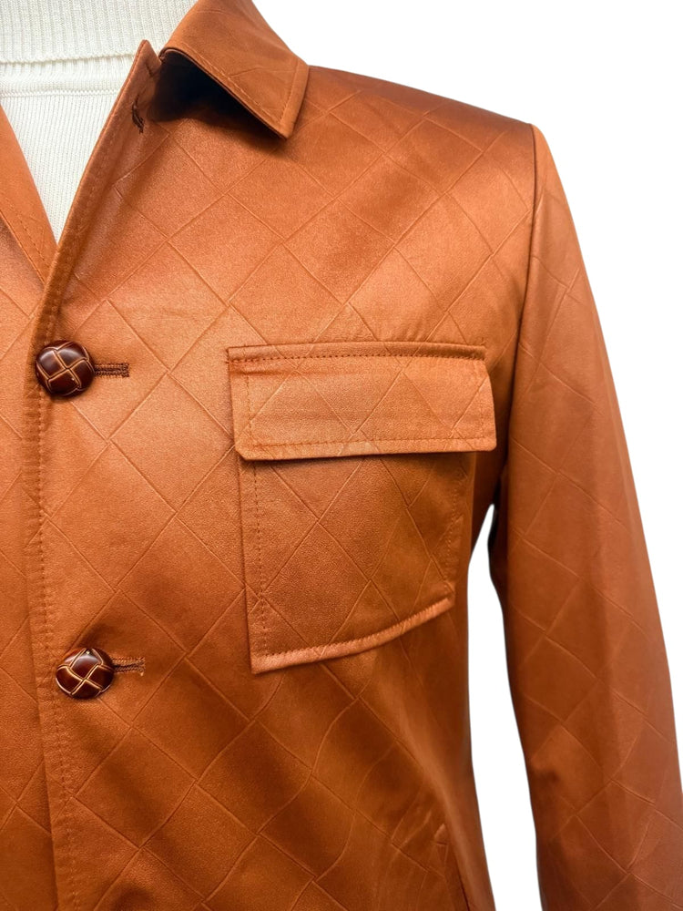 Mens Two Piece Slim Fit Faux Leather Casual Suit Brown