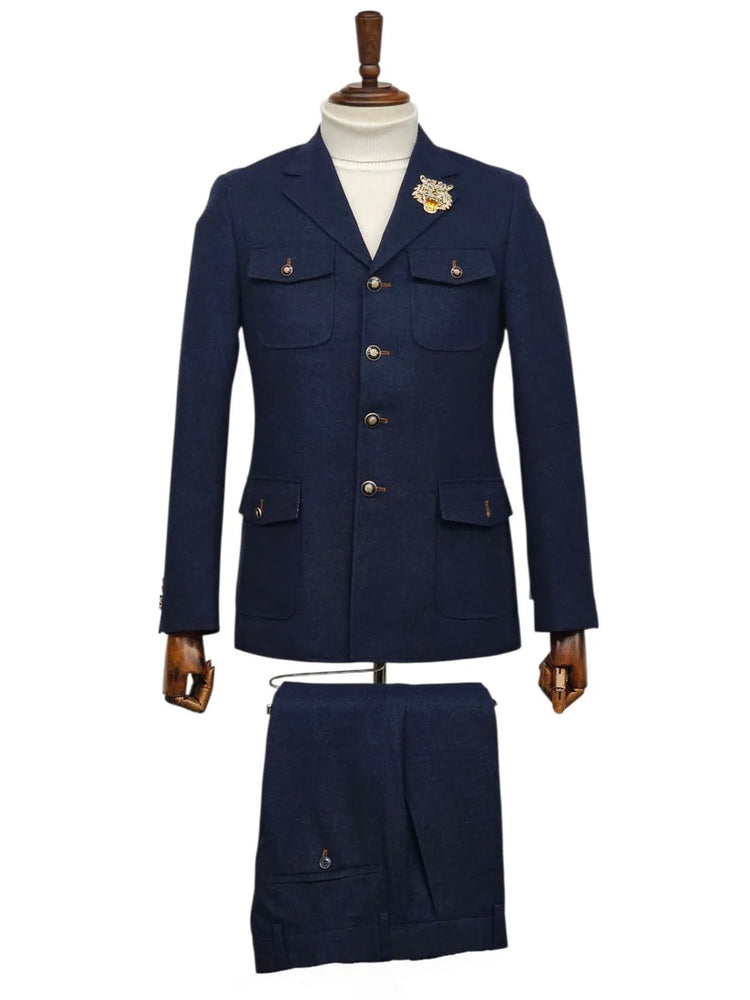 Mens Giovanni Testi 2 Piece Slim Fit Suit in Dark Blue – Classic 4 Button Notch Lapel Dress Suit